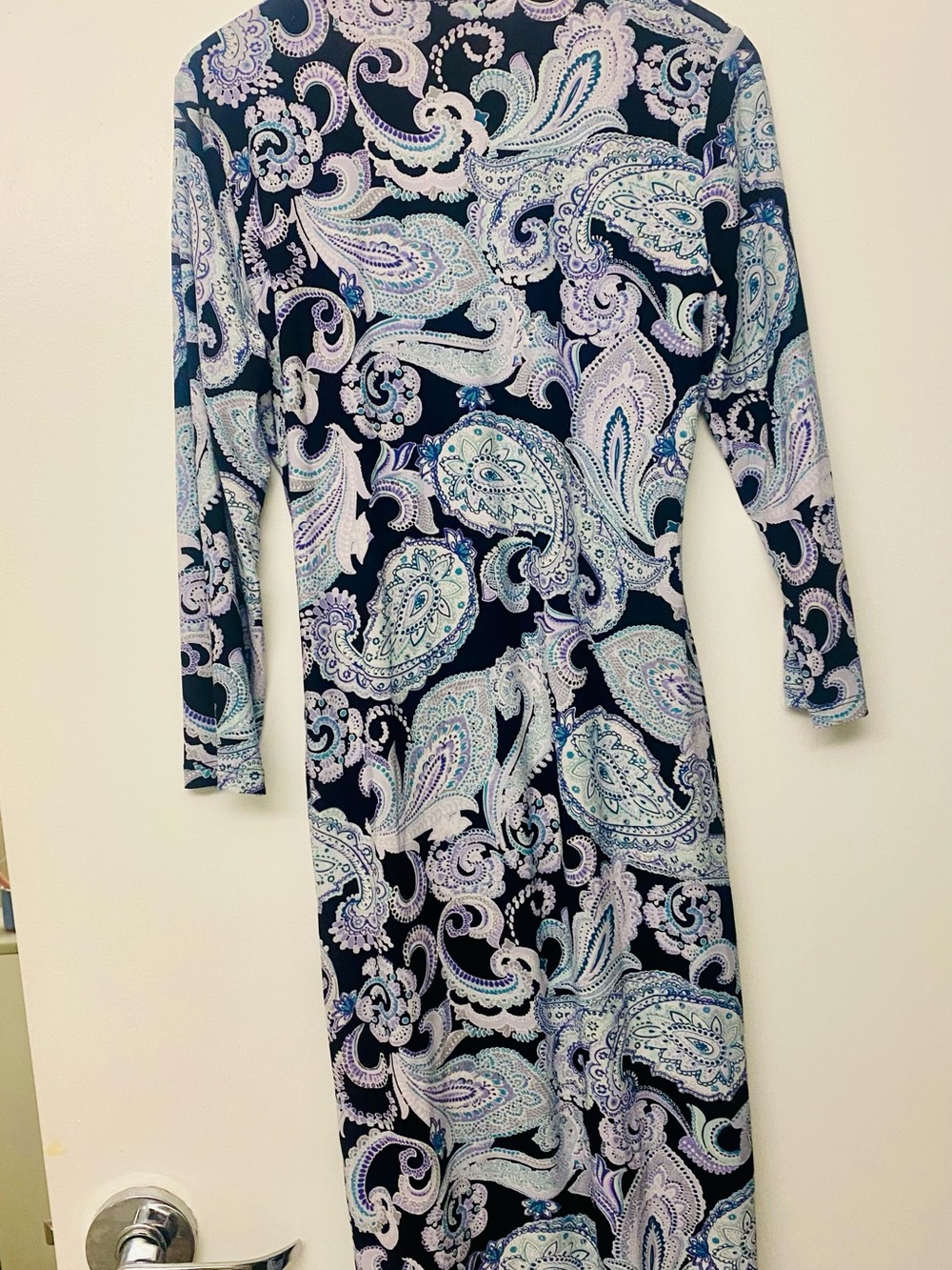 Evan Picone Navy Paisley Long-Sleeve Knit Dress